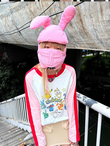 CFIERCE Plush Bunny Ears Cotton Hat