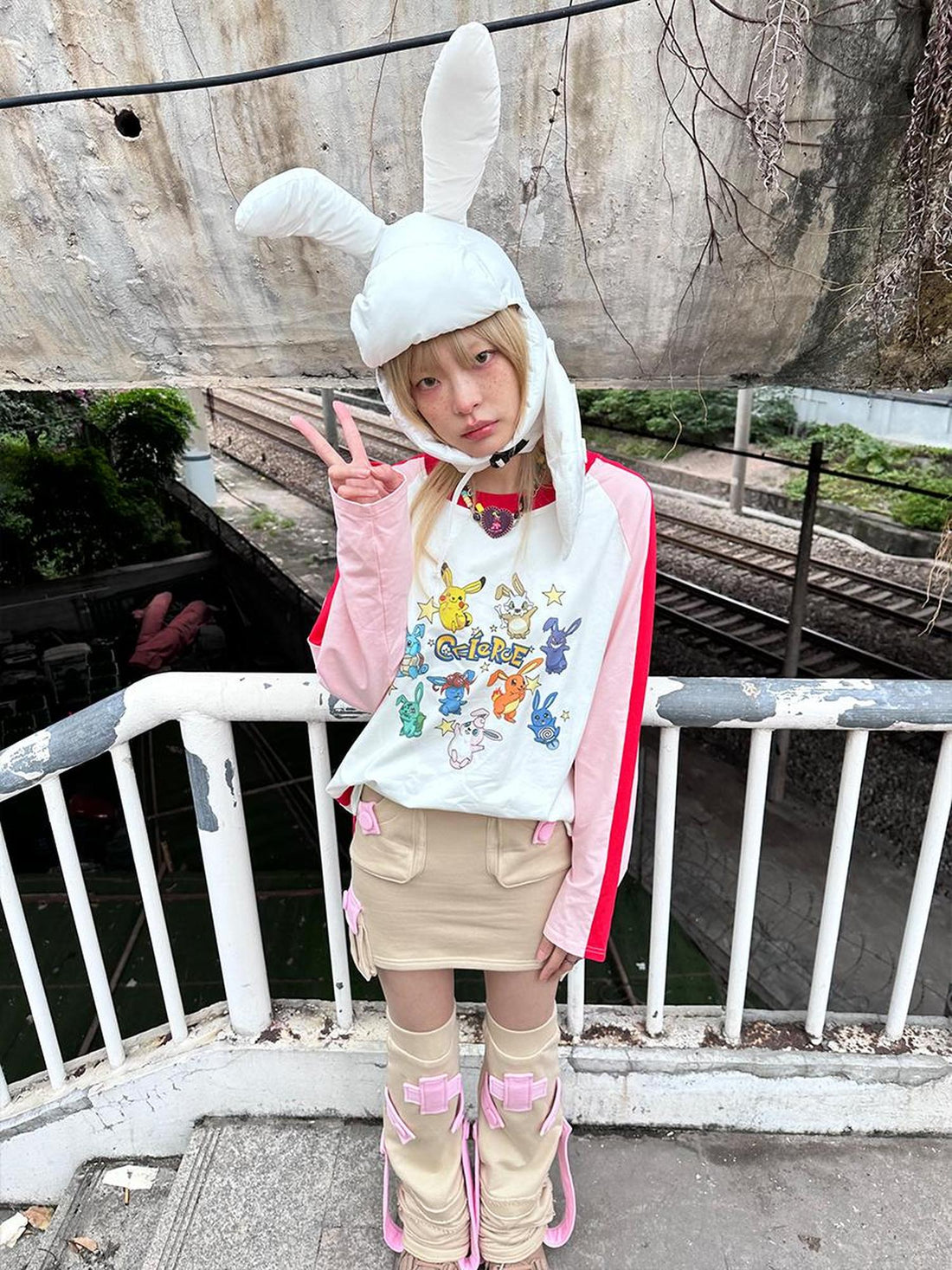 CFIERCE Plush Bunny Ears Cotton Hat