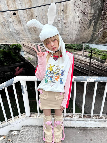 CFIERCE Plush Bunny Ears Cotton Hat