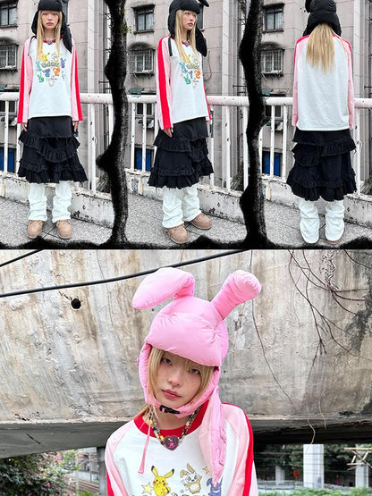 CFIERCE Plush Bunny Ears Cotton Hat