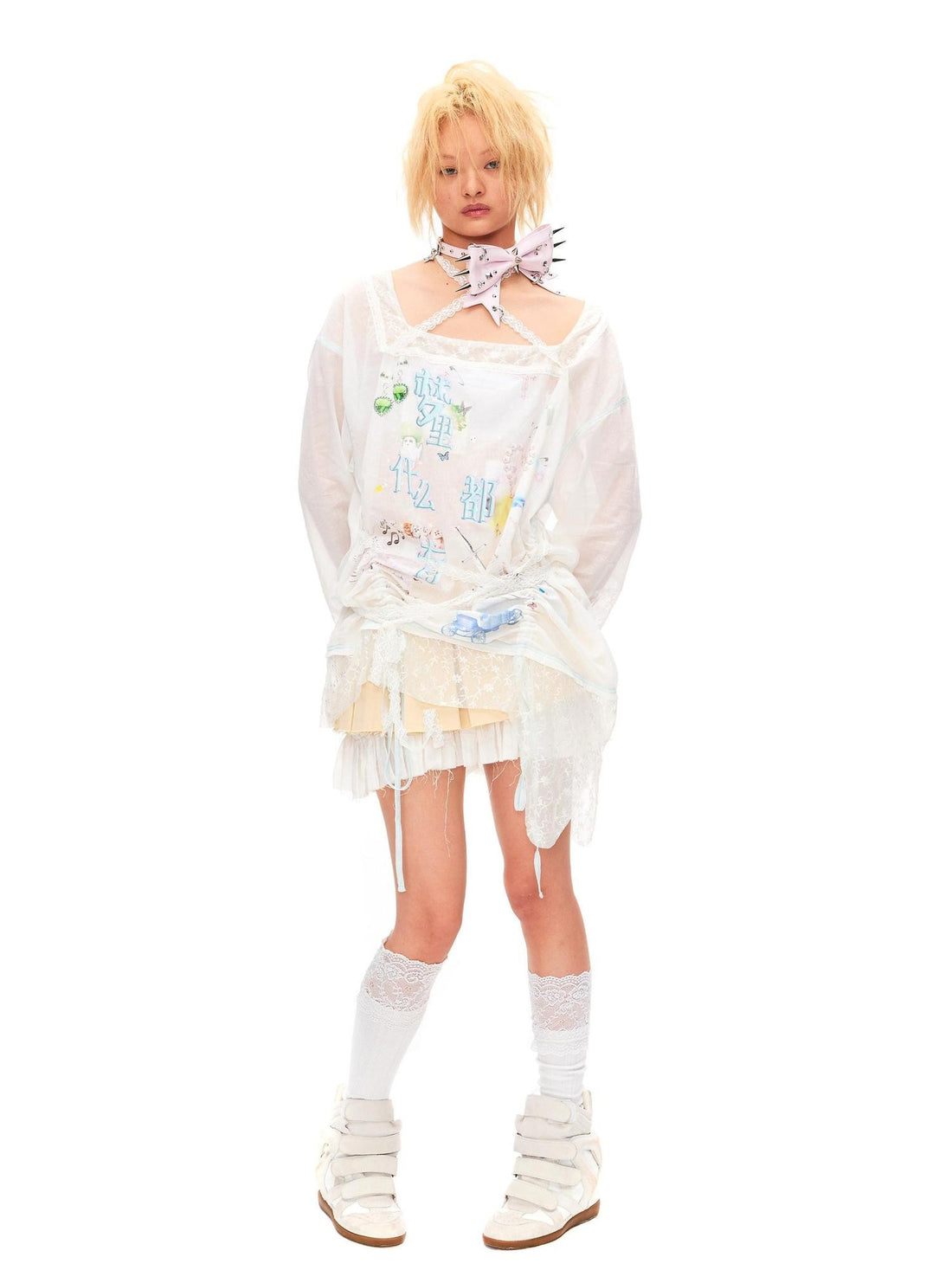 CFIERCE Princess Printed Drawstring Lace Trim Women&