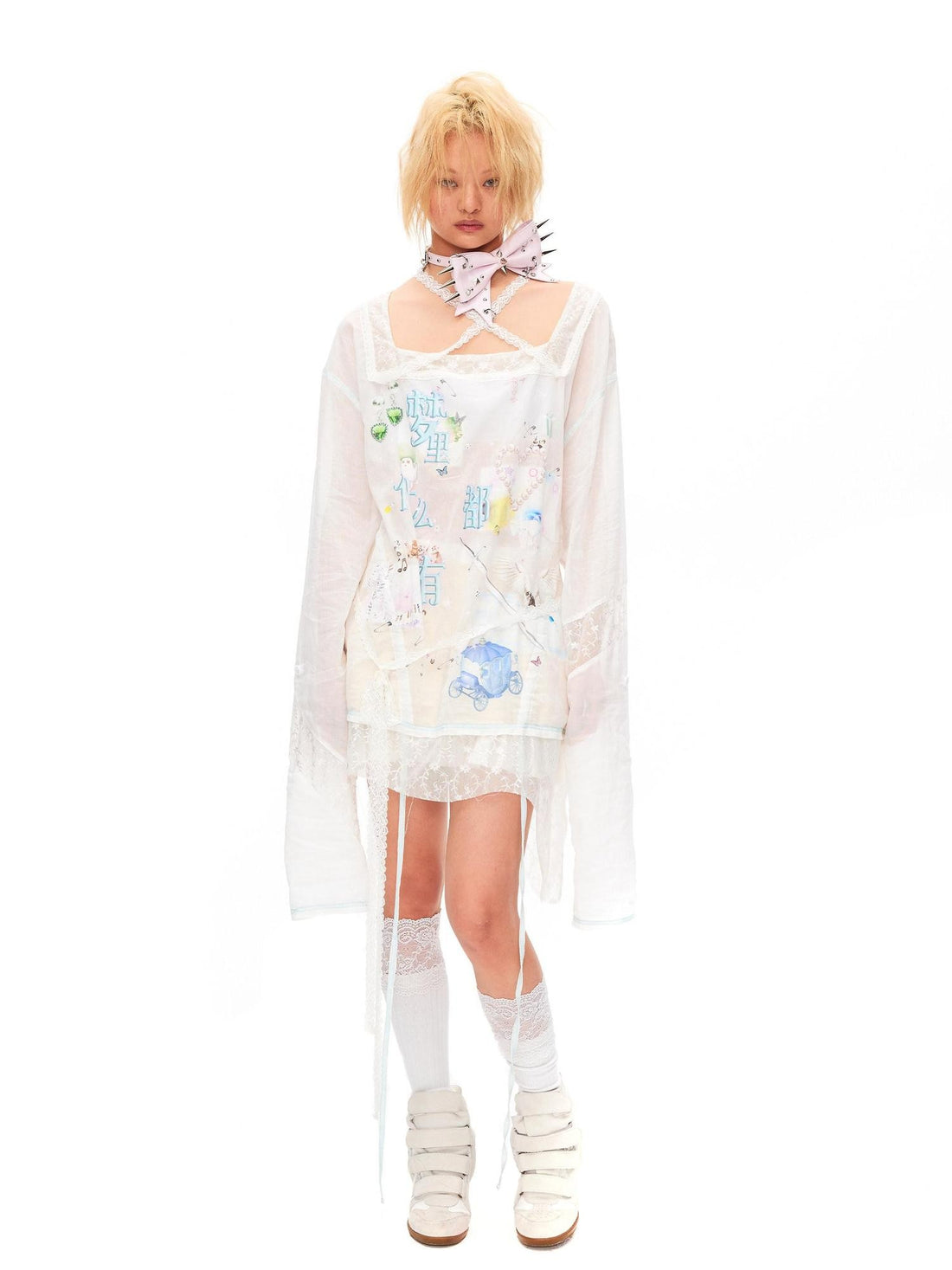 CFIERCE Princess Printed Drawstring Lace Trim Women&