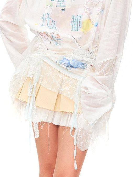 CFIERCE Princess Printed Drawstring Lace Trim Women&