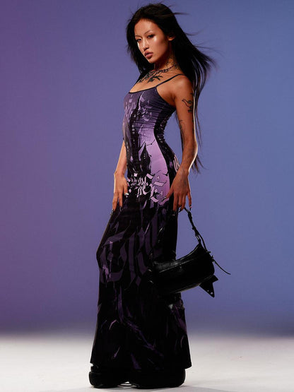 CFIERCE Printed Castle Mermaid Maxi Skirt