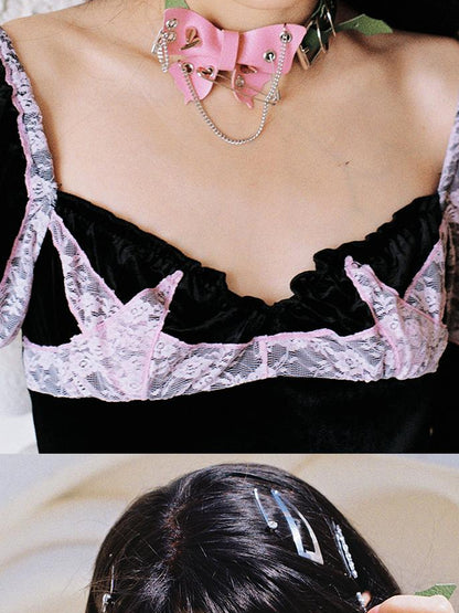 CFIERCE Punk Butterfly Spike Choker Pink Green