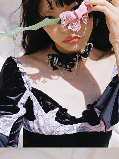 CFIERCE Punk Butterfly Spike Choker Pink Green