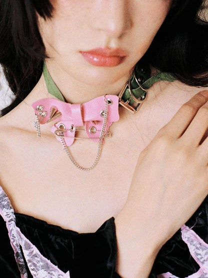 Punk Butterfly Spike Choker Pink Green