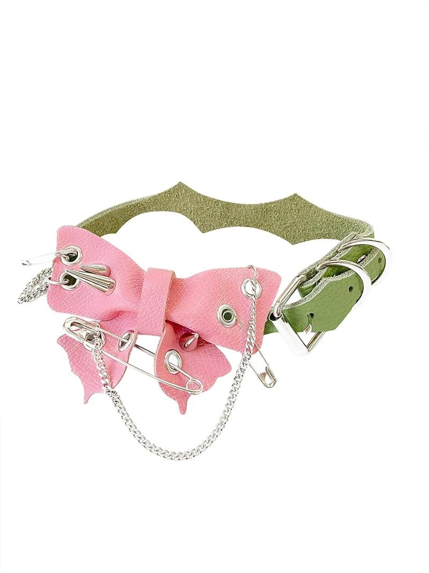 Punk Butterfly Spike Choker Pink Green