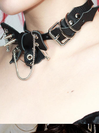 CFIERCE Punk Studded Butterfly Spike Choker Black