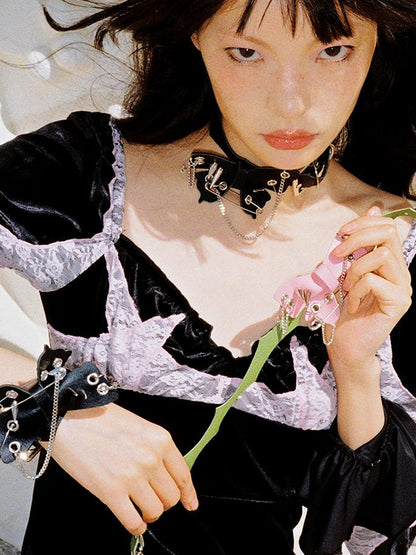CFIERCE Punk Studded Butterfly Spike Choker Black