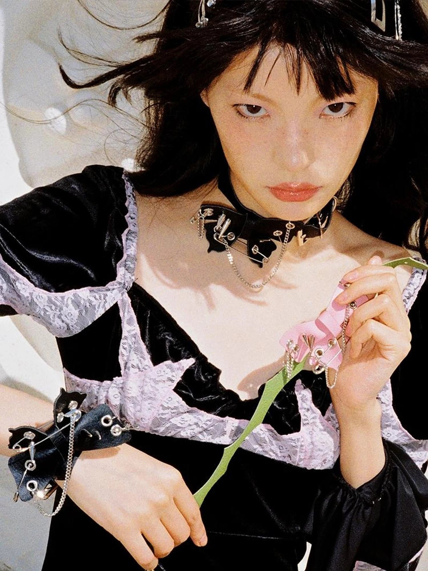 Punk Studded Butterfly Spike Choker Black