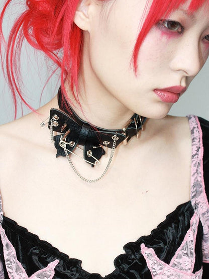 CFIERCE Punk Studded Butterfly Spike Choker Black