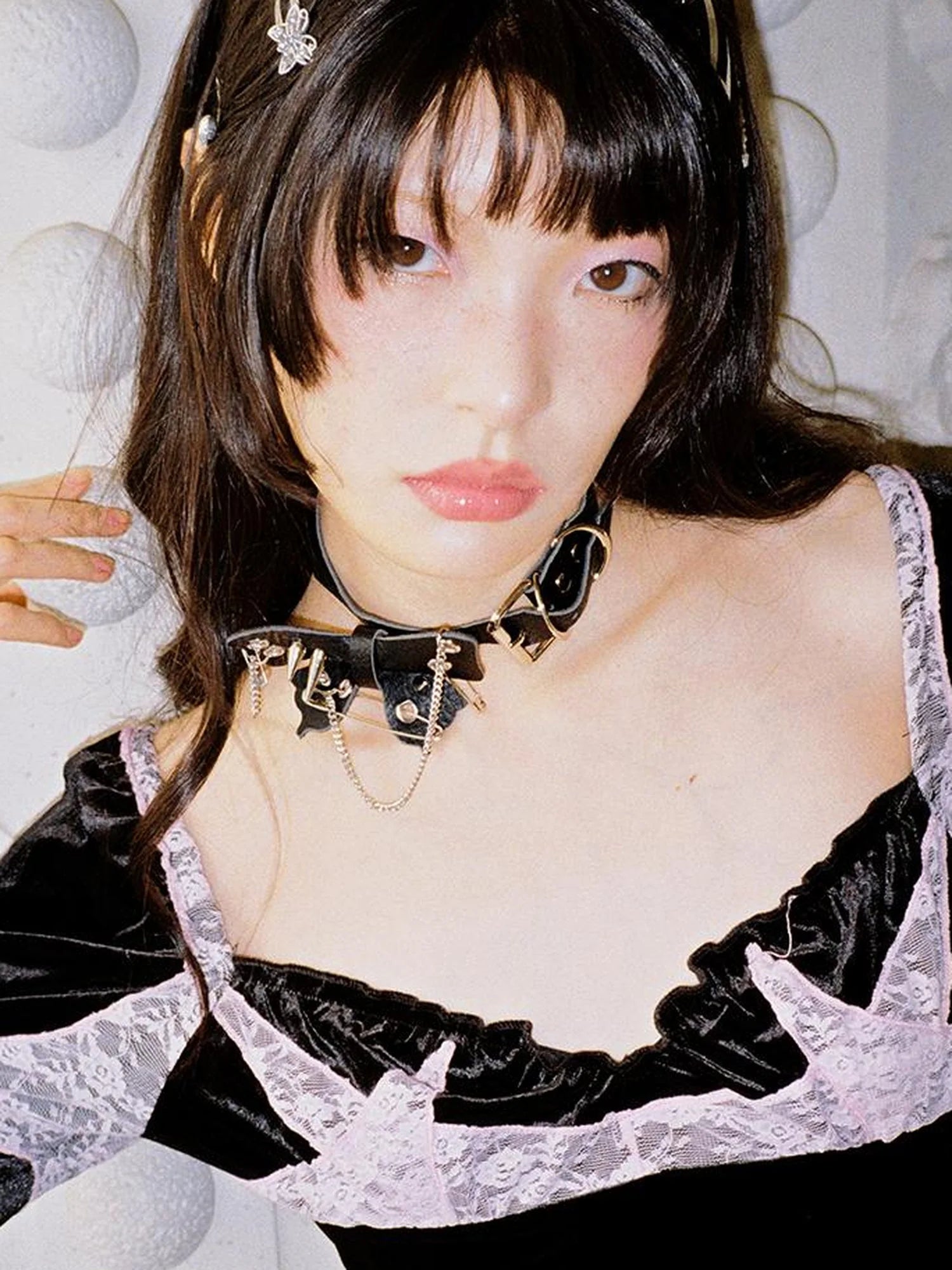 Punk Studded Butterfly Spike Choker Black