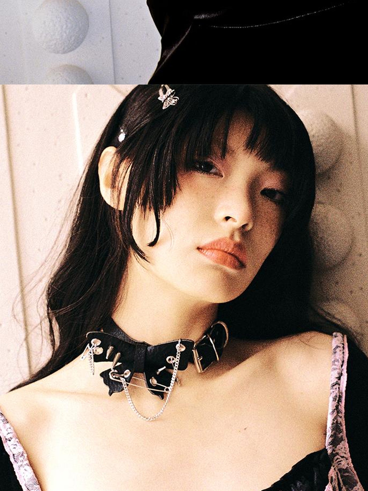 CFIERCE Punk Studded Butterfly Spike Choker Black