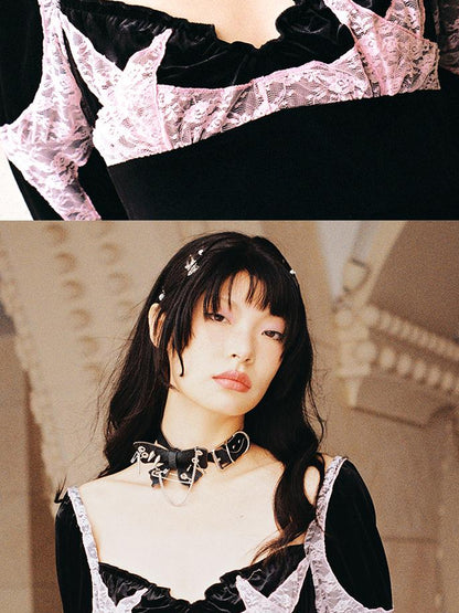 CFIERCE Punk Studded Butterfly Spike Choker Black