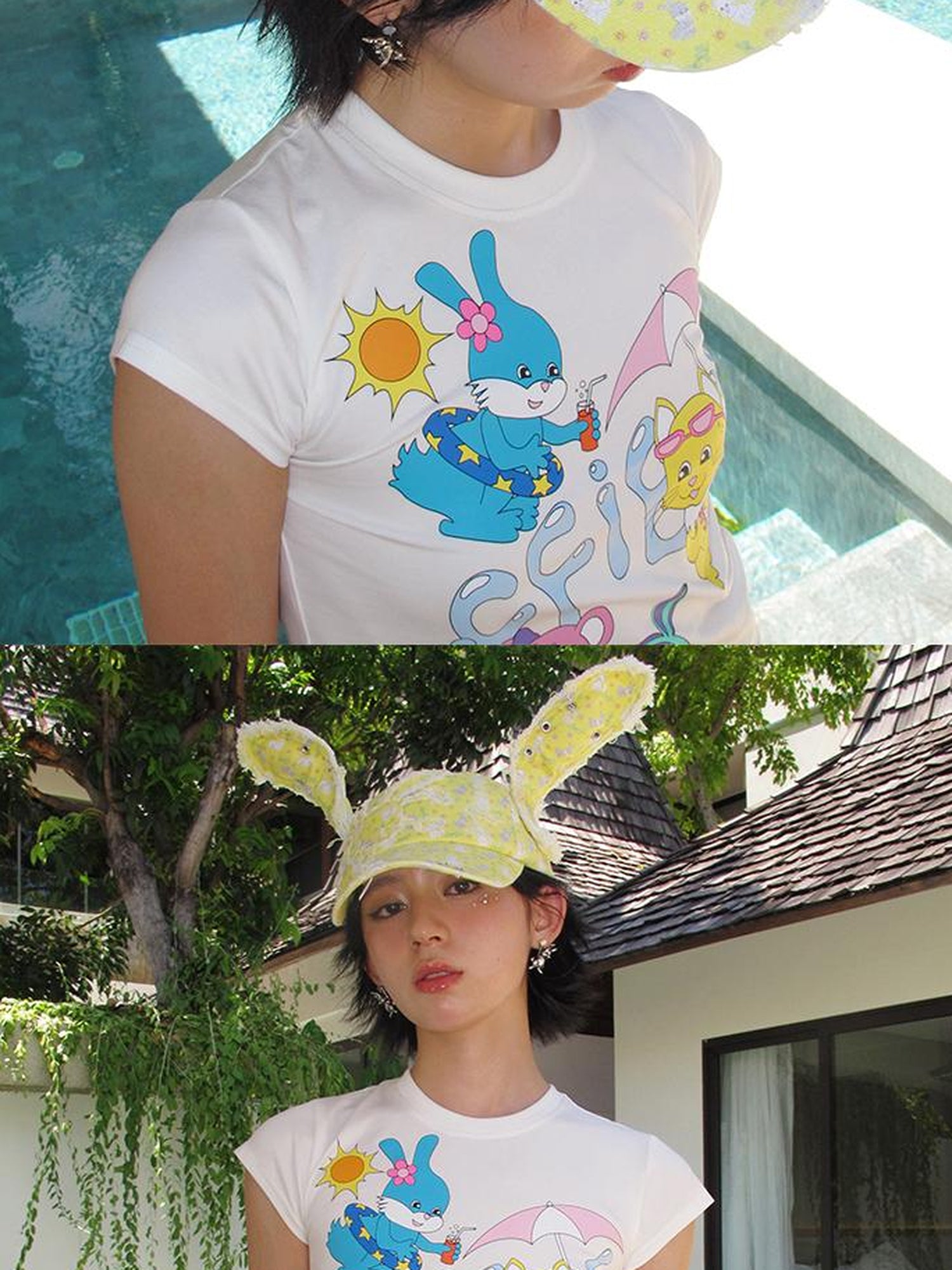 CFIERCE Rabbit Ear Print Denim Cap