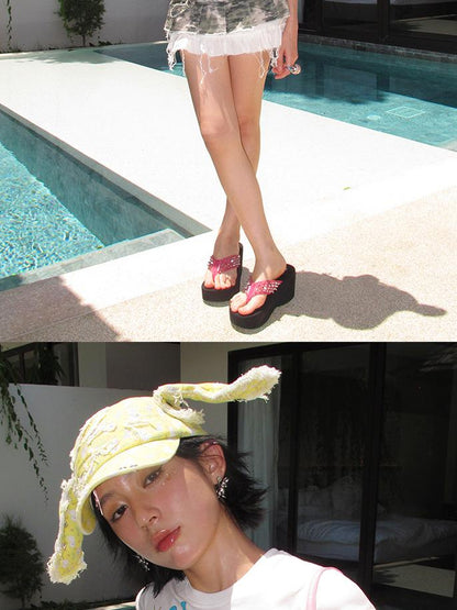 CFIERCE Rabbit Ear Print Denim Cap