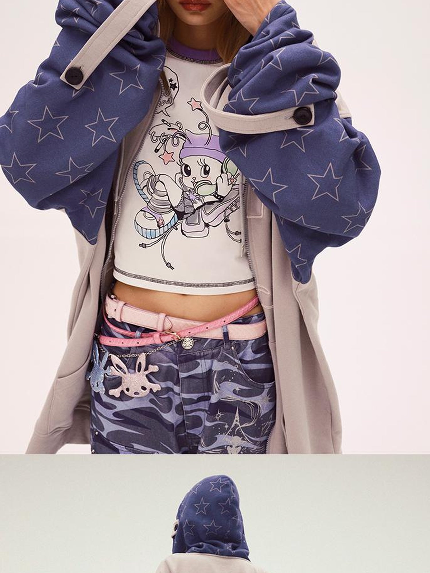 CFIERCE Rabbit Skull Embroidered Oversized Hooded Sweatshirt