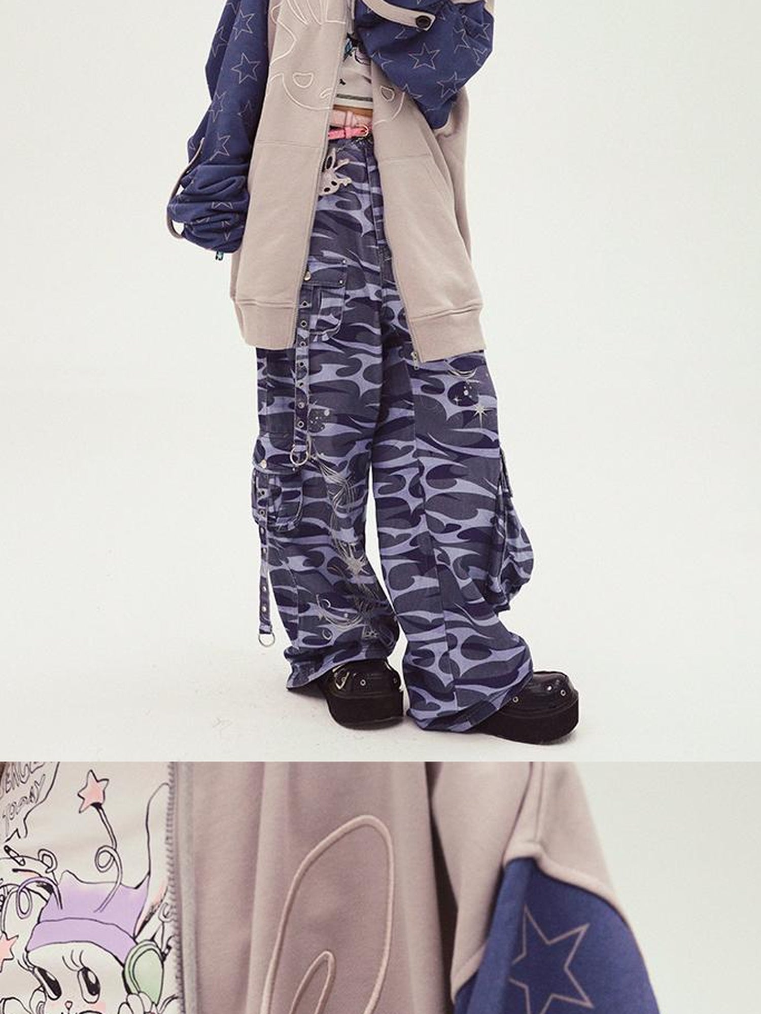 CFIERCE Rabbit Skull Embroidered Oversized Hooded Sweatshirt