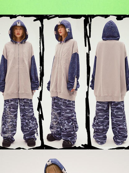 CFIERCE Rabbit Skull Embroidered Oversized Hooded Sweatshirt