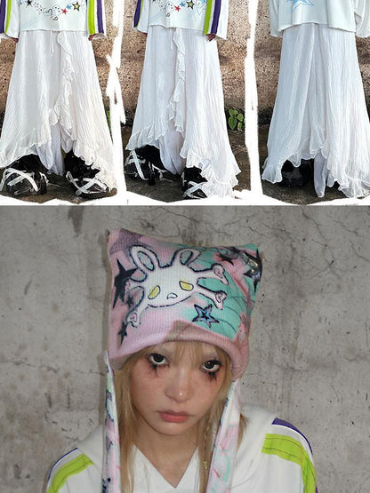 CFIERCE Rabbit Skull Print Knit Beanie