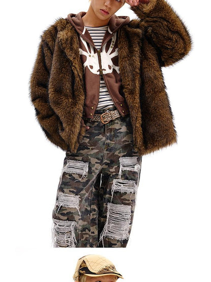 CFIERCE Rabbit Skull Print Two Layer Knit Coat