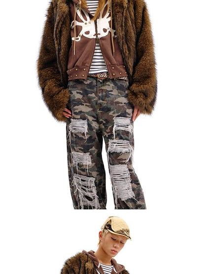 CFIERCE Rabbit Skull Print Two Layer Knit Coat