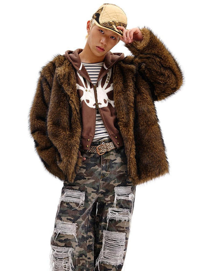 CFIERCE Rabbit Skull Print Two Layer Knit Coat