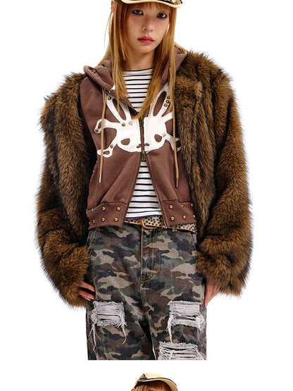 CFIERCE Rabbit Skull Print Two Layer Knit Coat