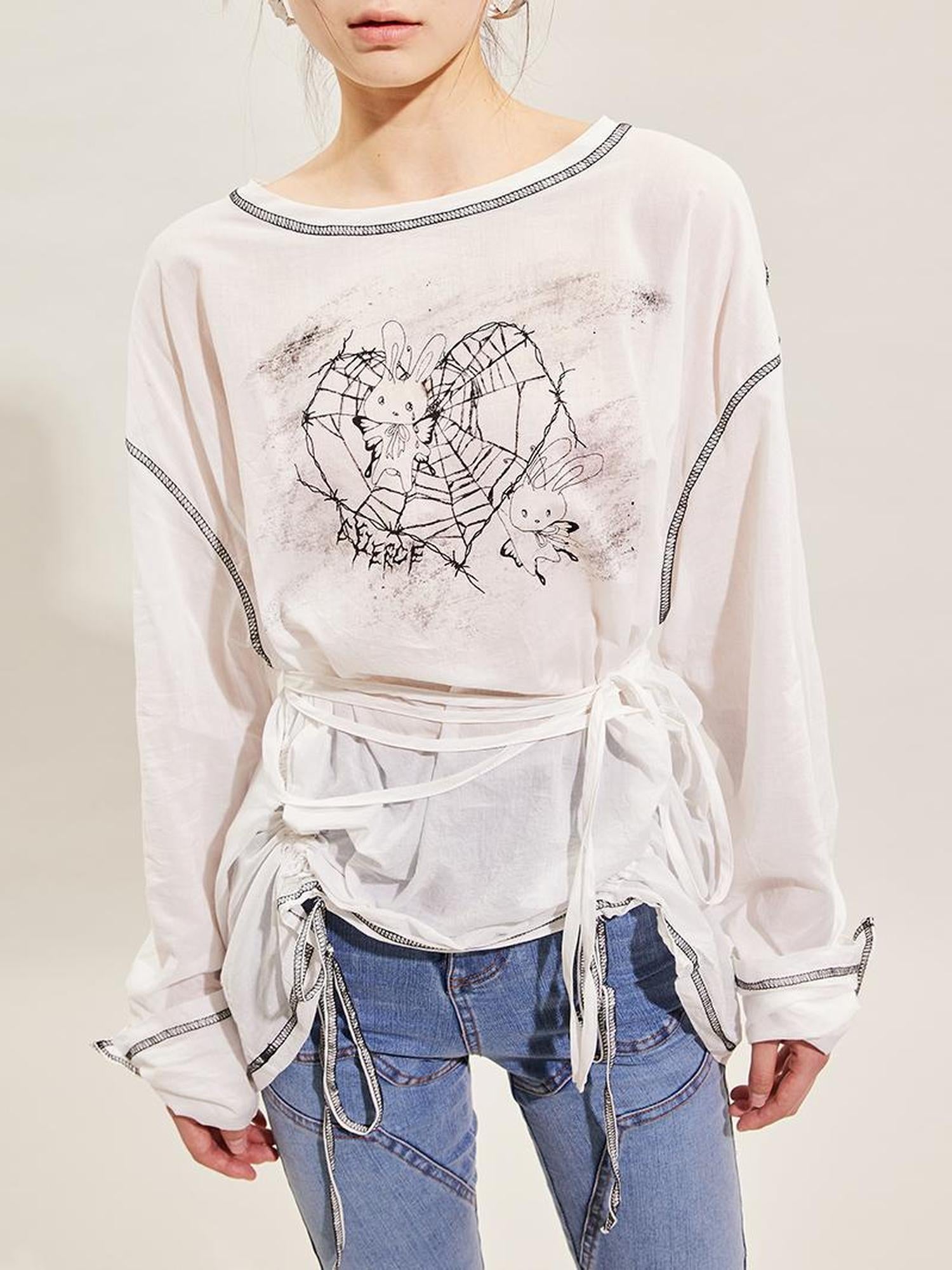CFIERCE Rabbit Spirit Hand Painted Long Sleeve Top