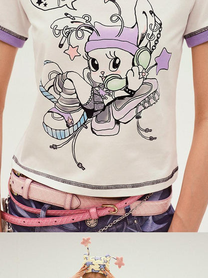 CFIERCE Rabbit Spirit Print T Shirt V Neck T Shirt Long Sleeve