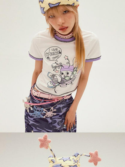 CFIERCE Rabbit Spirit Print T Shirt V Neck T Shirt Long Sleeve