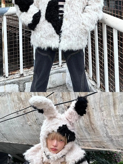 Rebel Rabbit Black White Patchwork Wool Coat