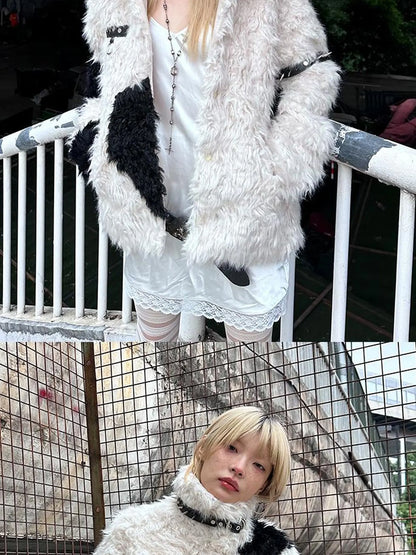 Rebel Rabbit Black White Patchwork Wool Coat