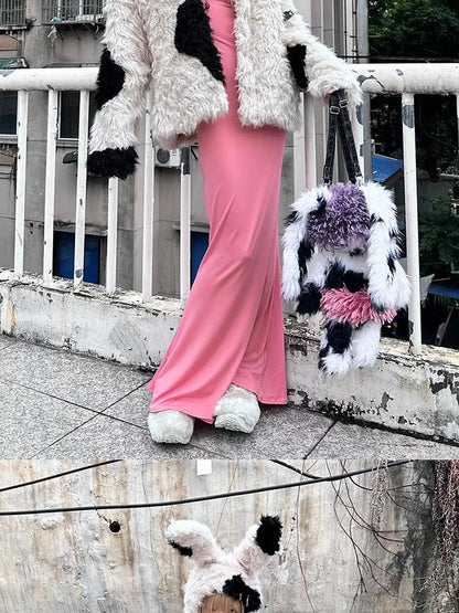 Rebel Rabbit Black White Patchwork Wool Coat