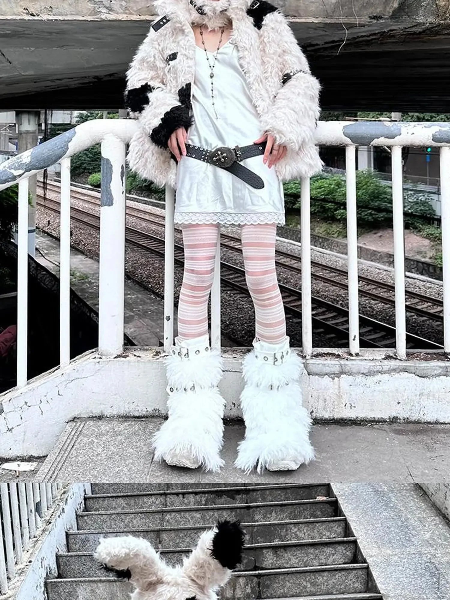 Rebel Rabbit Black White Patchwork Wool Coat