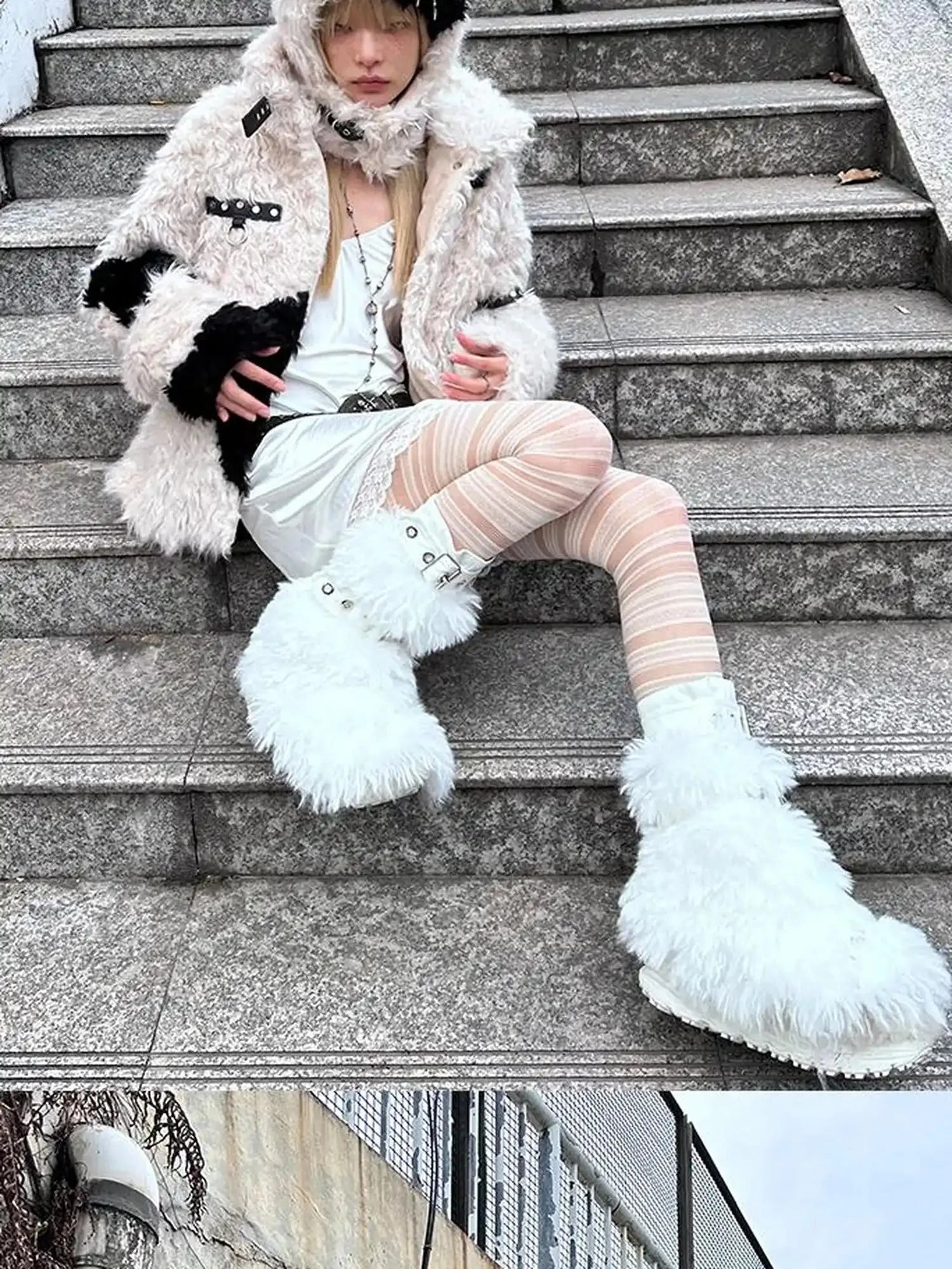 Rebel Rabbit Black White Patchwork Wool Coat