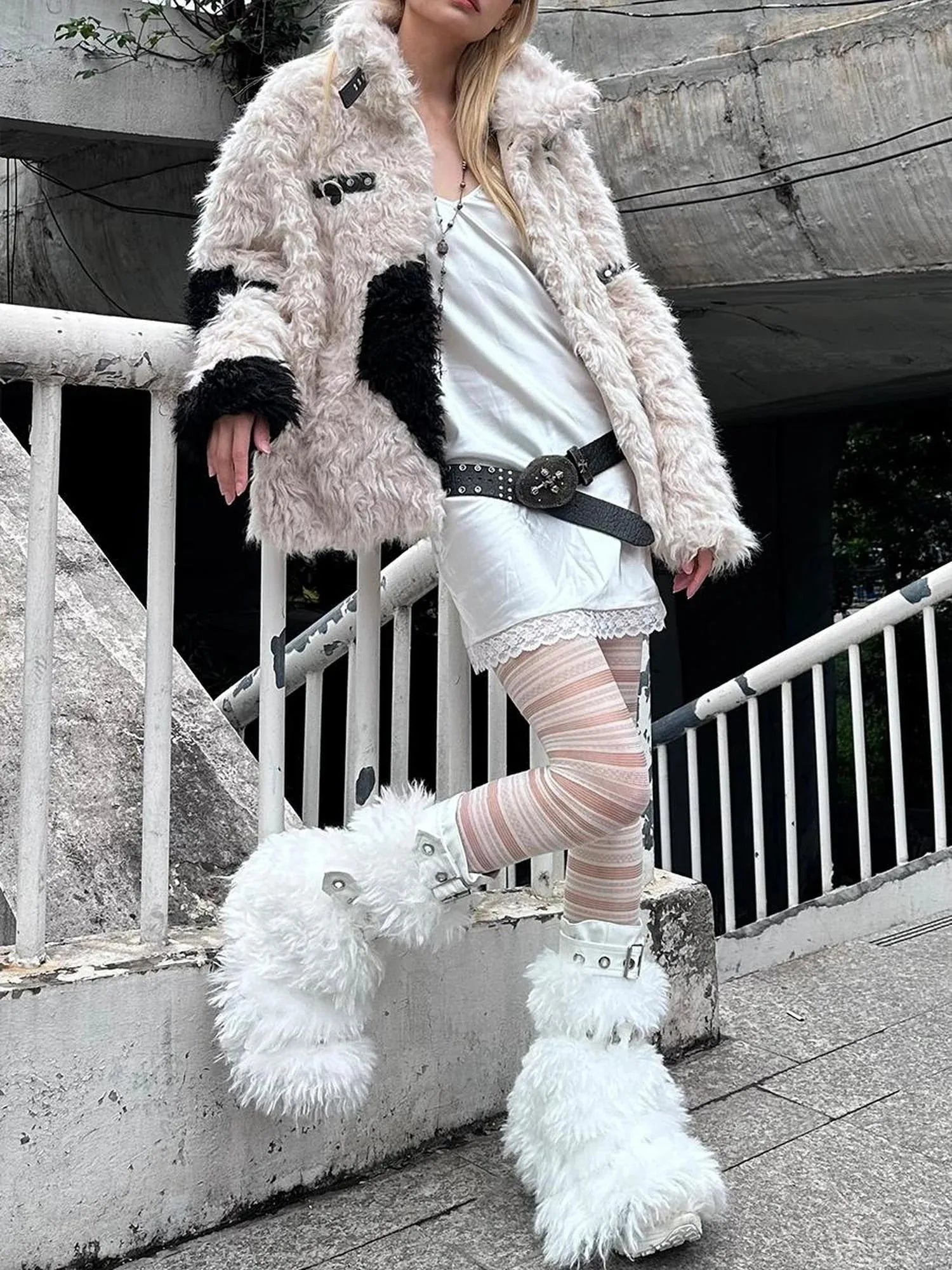 Rebel Rabbit Black White Patchwork Wool Coat