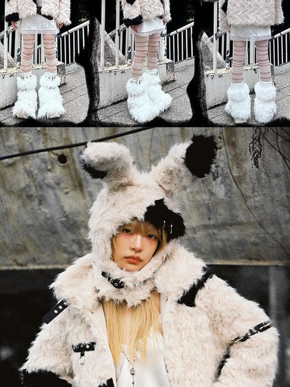 Rebel Rabbit Black White Patchwork Wool Coat