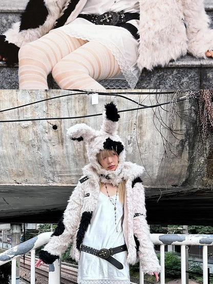 Rebel Rabbit Black White Patchwork Wool Coat