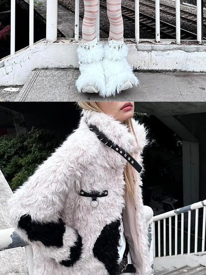 Rebel Rabbit Black White Patchwork Wool Coat
