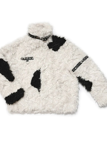 Rebel Rabbit Black White Patchwork Wool Coat