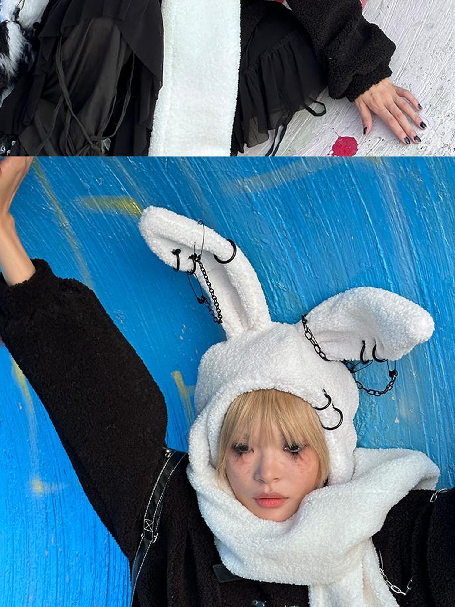 CFIERCE Rebellious Bunny Knit Set V Neck T Shirt Long Sleeve