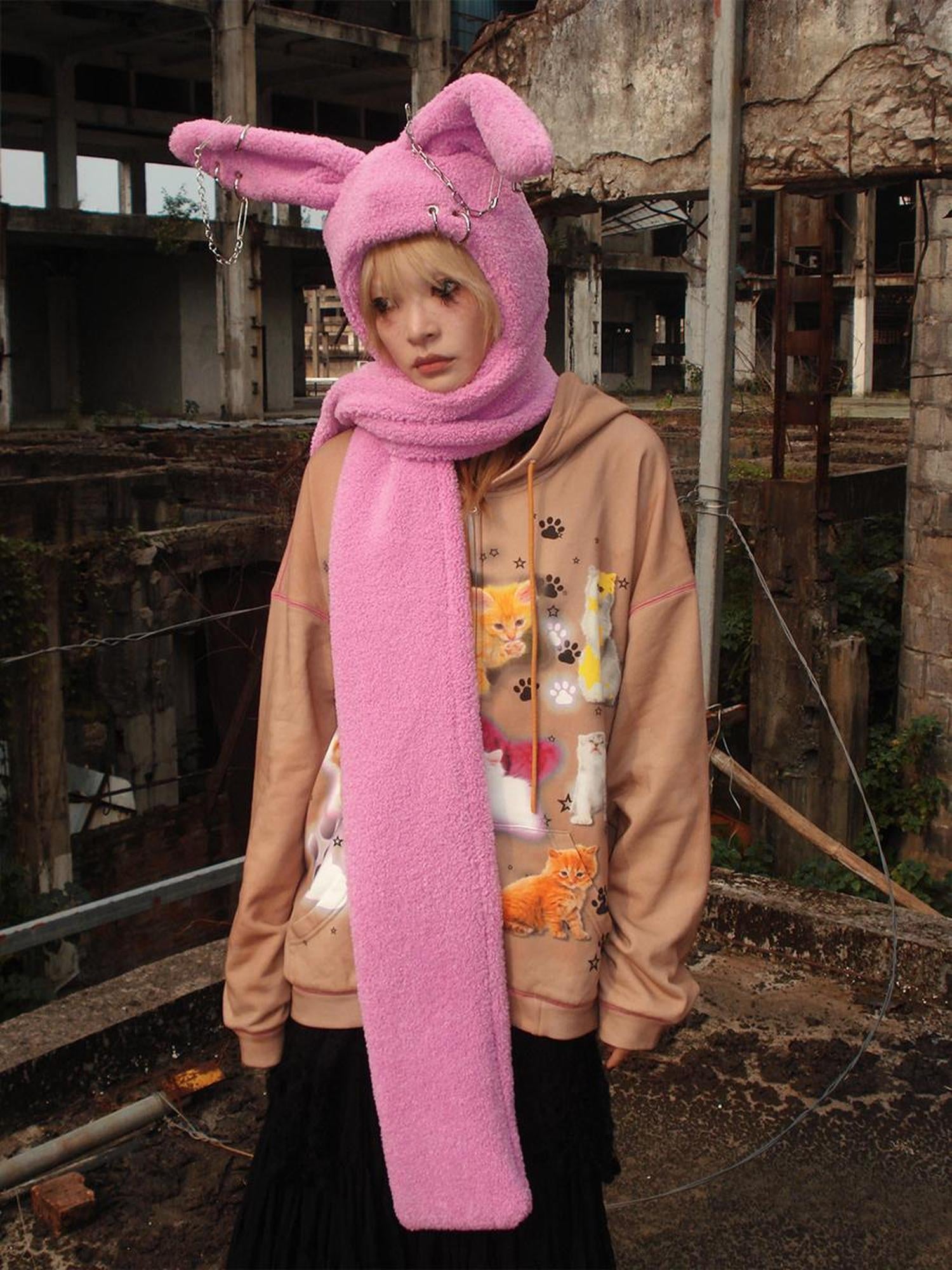 CFIERCE Rebellious Bunny Knit Set V Neck T Shirt Long Sleeve
