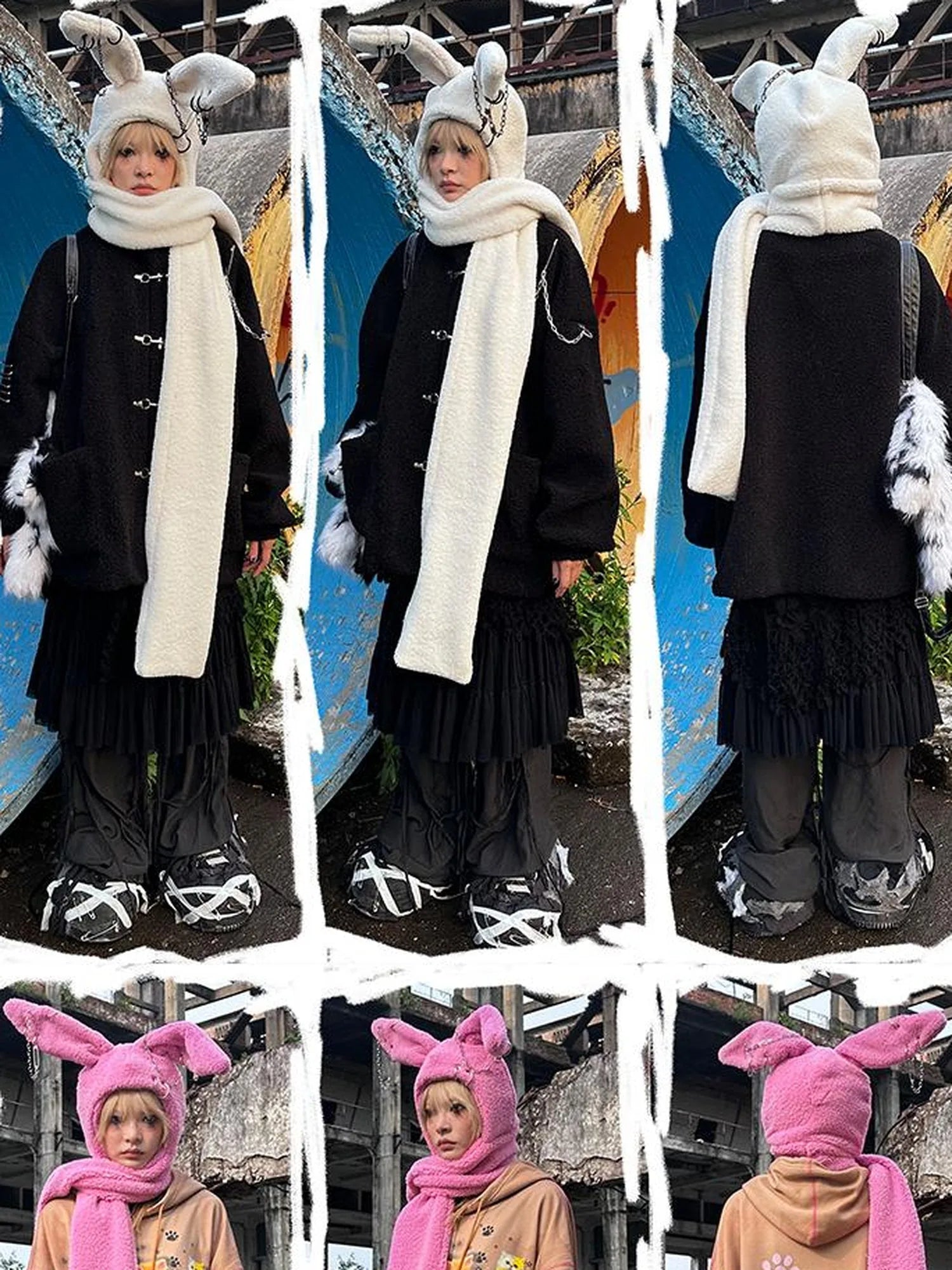 Rebellious Bunny Knit Set V Neck T Shirt Long Sleeve