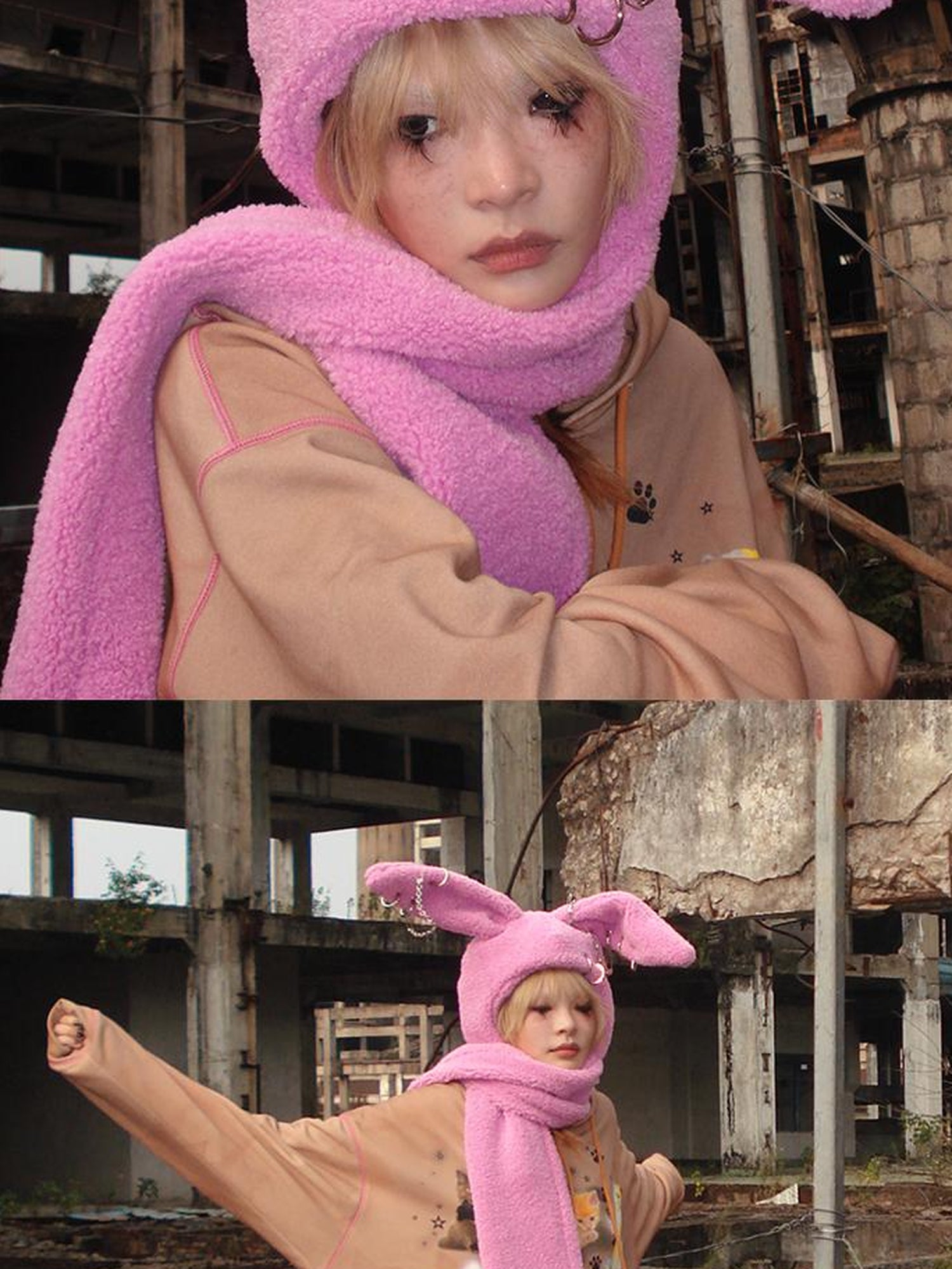 CFIERCE Rebellious Bunny Knit Set V Neck T Shirt Long Sleeve