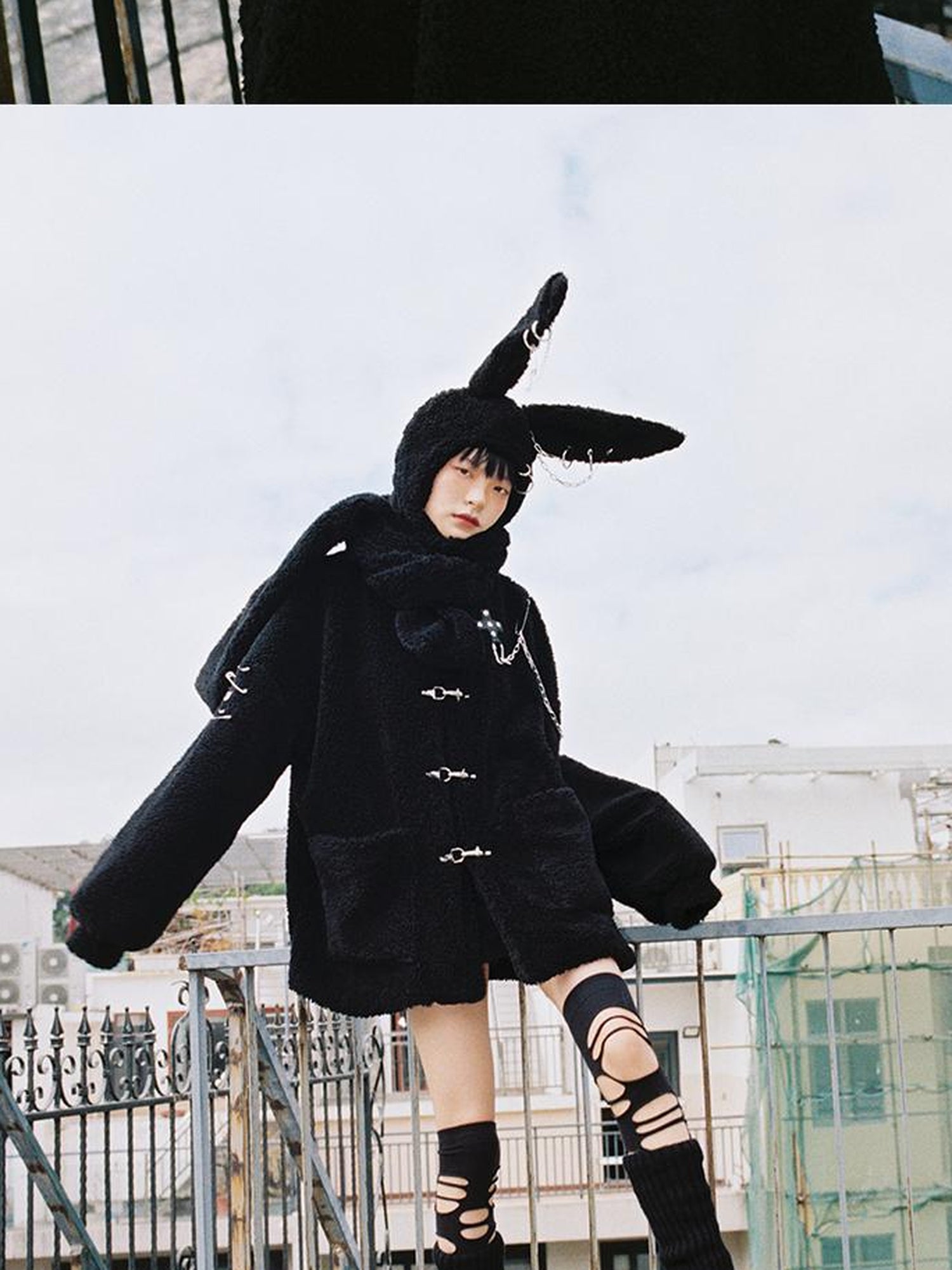 CFIERCE Rebellious Bunny Plush Scarf Hat With Foldable Ringed Ears