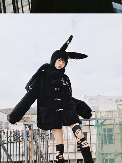 CFIERCE Rebellious Bunny Plush Scarf Hat With Foldable Ringed Ears