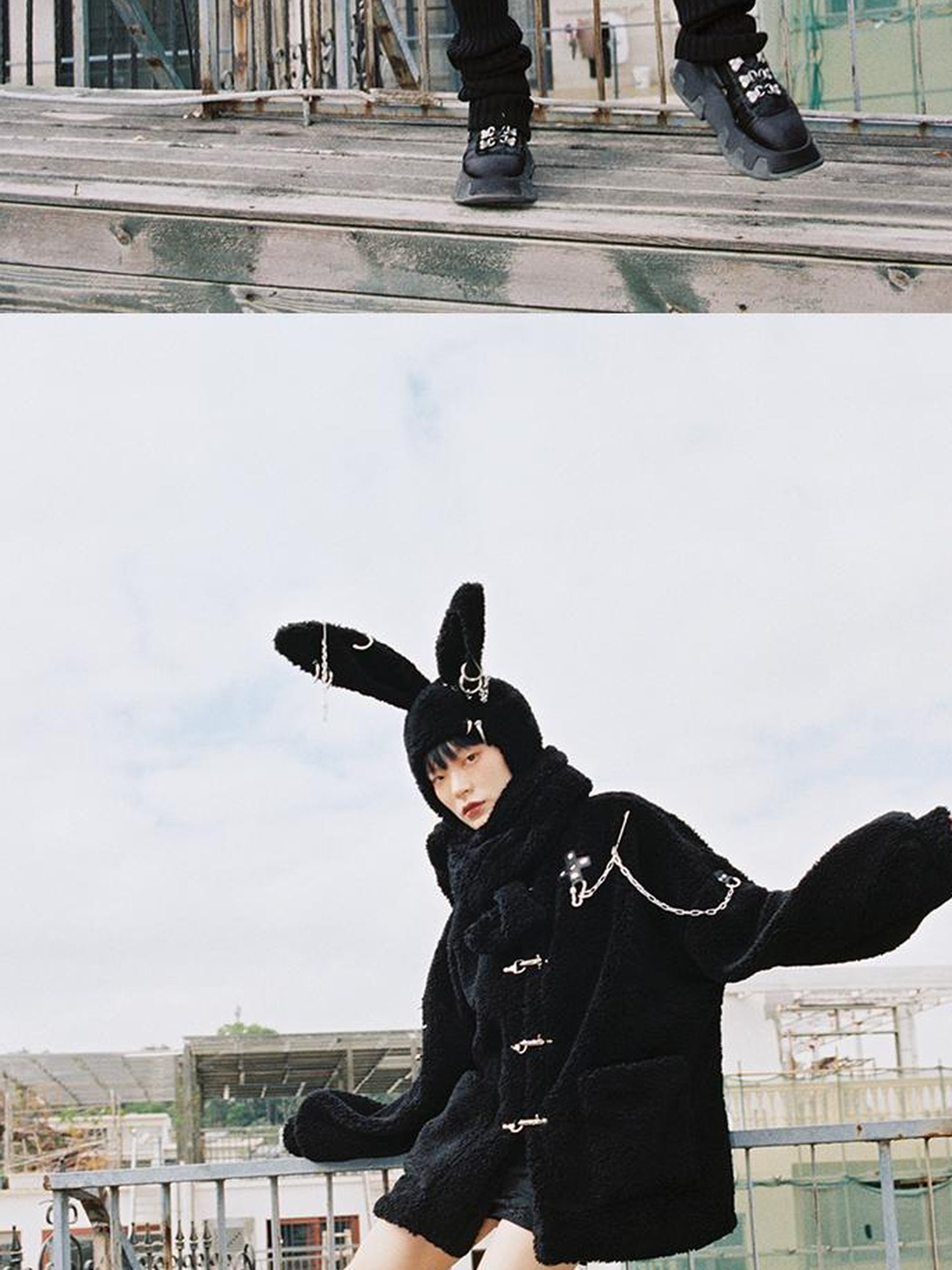 CFIERCE Rebellious Bunny Plush Scarf Hat With Foldable Ringed Ears