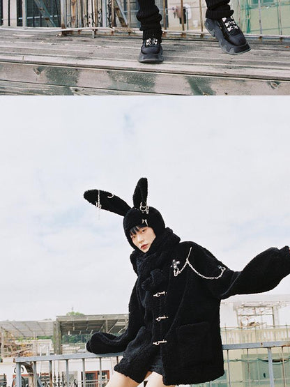 CFIERCE Rebellious Bunny Plush Scarf Hat With Foldable Ringed Ears